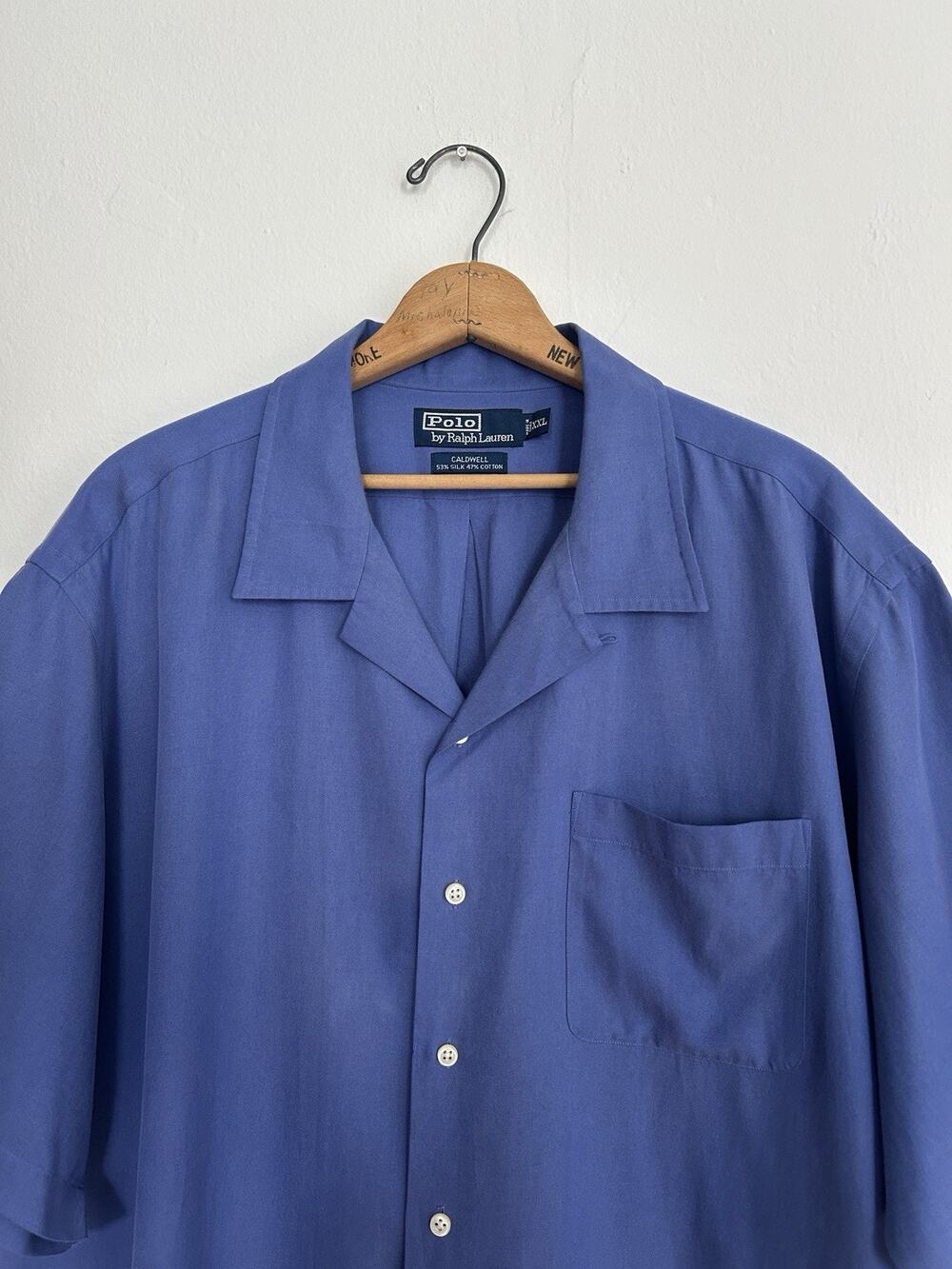 Polo Ralph Lauren Caldwell Silk Cotton Camp Shirt Blue XXL Loop Collar Vintage